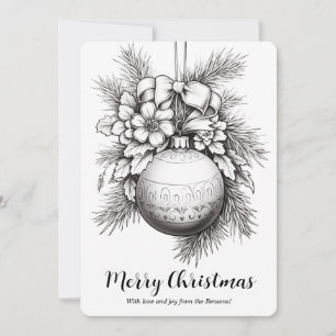 Christmas Ornaments Ribbon Pine Leaves Colouring Holiday Card