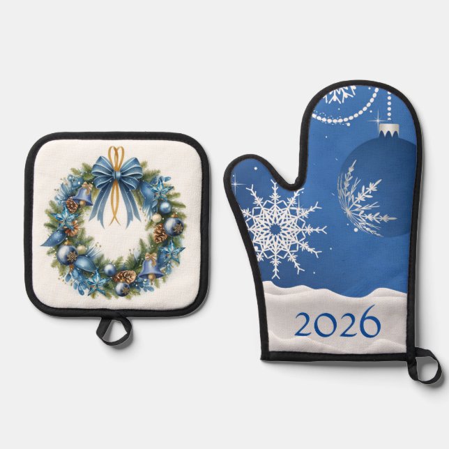 Christmas Ornaments Snowflake 2026 Add Name Oven Mitt & Pot Holder Set (Front)