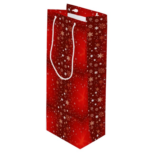 CHRISTMAS ORNAMENTS SNOWFLAKES RED WINE GIFT BAG (Front Angled)