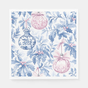 Christmas ornaments soft blue pink toile napkin