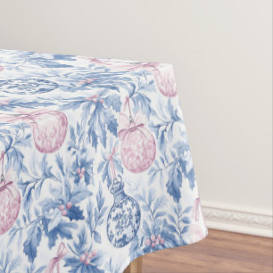 Christmas ornaments soft blue pink toile paper tablecloth