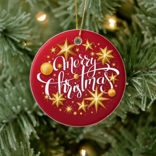 Christmas Ornaments Sparking Star Typography Red (Tree)