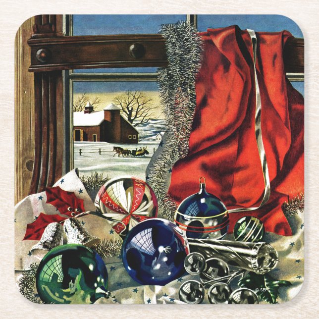 Christmas Ornaments Square Paper Coaster (Front)