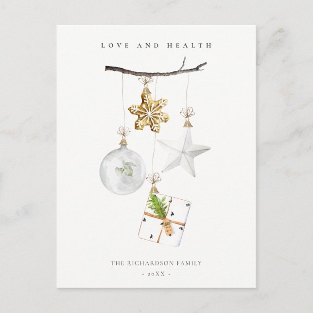 Christmas Ornaments Star Cookie Chime Love Health Holiday Postcard (Front)