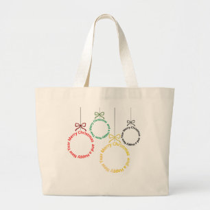 Christmas Ornaments Text Design Large Tote Bag