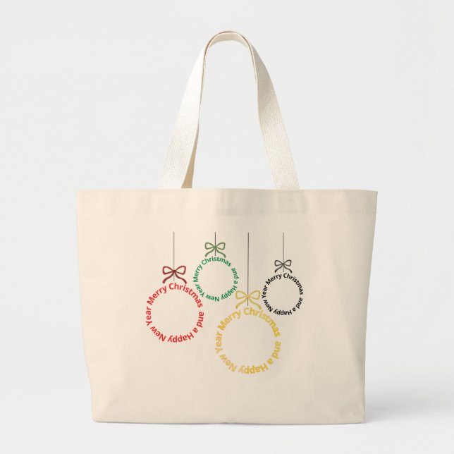 Christmas Ornaments Text Design Large Tote Bag (Front)