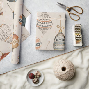 Christmas Ornaments Watercolor Beige Holiday Wrapping Paper