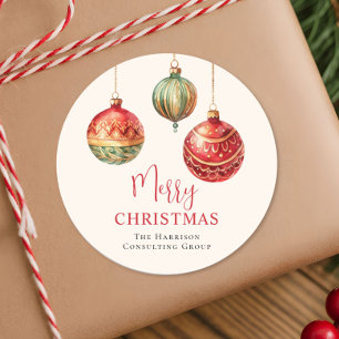 Christmas Ornaments Watercolor Business Holiday Classic Round Sticker
