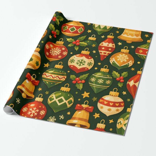 Christmas Ornaments Wrapping Paper (Unrolled)