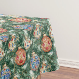Christmas Ornate Ornaments Of Jewels On Pine  Tablecloth