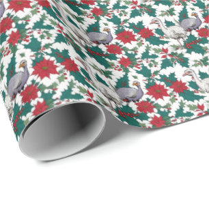 Christmas Ostriches And Poinsettias Wrapping Paper