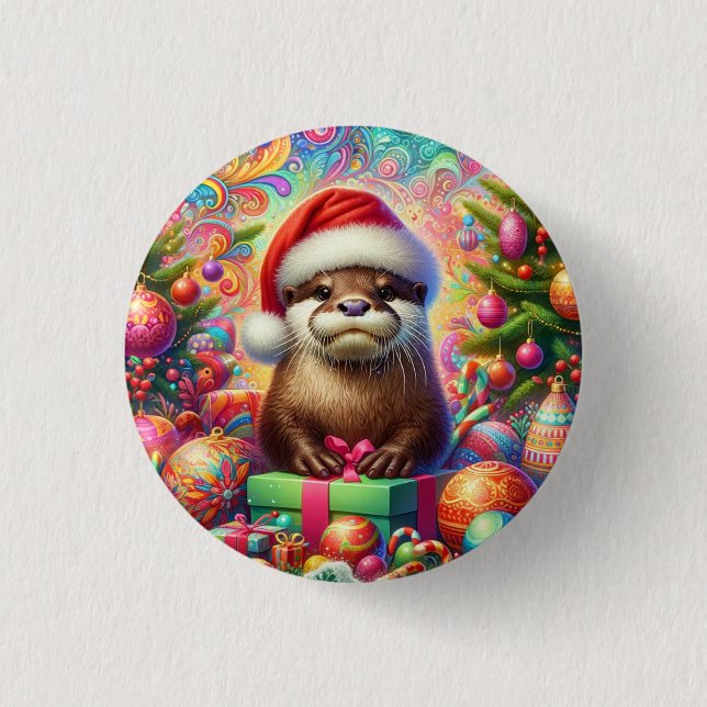 Christmas Otter 3 Cm Round Badge (Front)