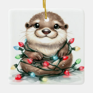 Christmas Otter Ceramic Ornament
