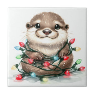Christmas Otter Ceramic Tile