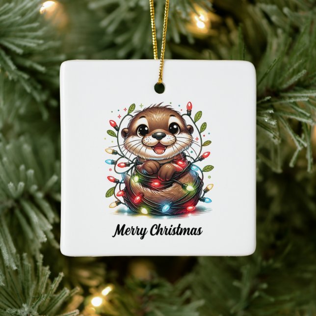 Christmas Otter Christmas Ceramic Ornament (Tree)