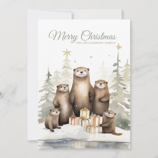Christmas Otter Family Holiday Card (Front)