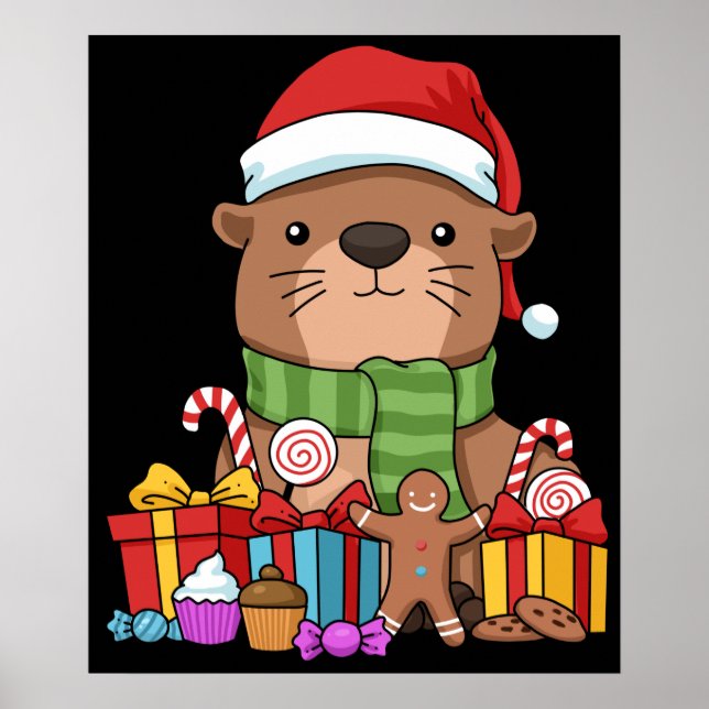 Christmas Otter Gift Kids Sea Otter Poster (Front)