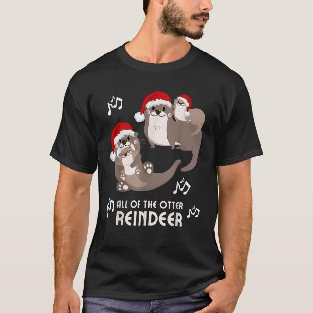 Christmas Otter Puns All of the Otter Reindeer Boy T-Shirt (Front)