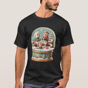 Christmas Otter Snow Globe Scene Family Holiday Xm T-Shirt