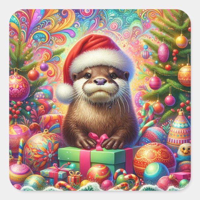 Christmas Otter Square Sticker (Front)