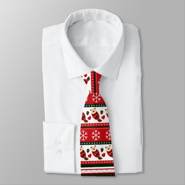 Christmas Otter Sweater Pattern Tie (Tied)