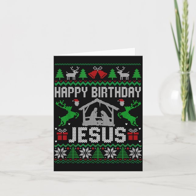 Christmas Outfit Happy Birthday Jesus Holiday Ugly Card (Front)