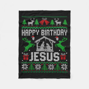 Christmas Outfit Happy Birthday Jesus Holiday Ugly Fleece Blanket