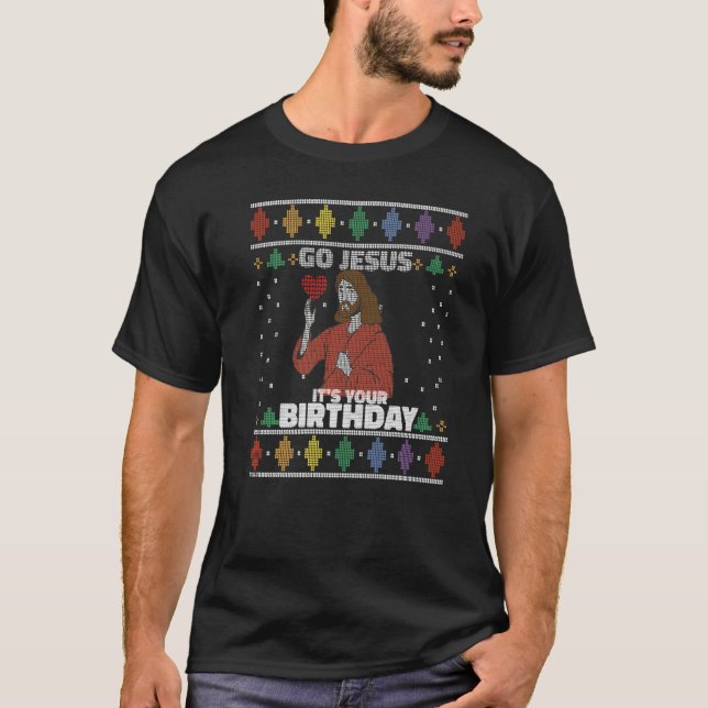Christmas Outfit Happy Birthday Jesus Holiday Ugly T-Shirt (Front)