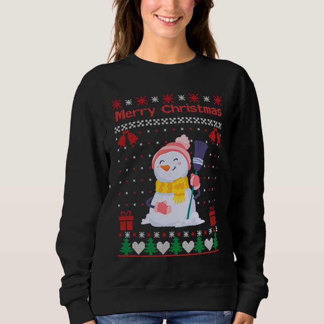 Christmas outfit  snowman waiting with broom sweatshirt (Front)