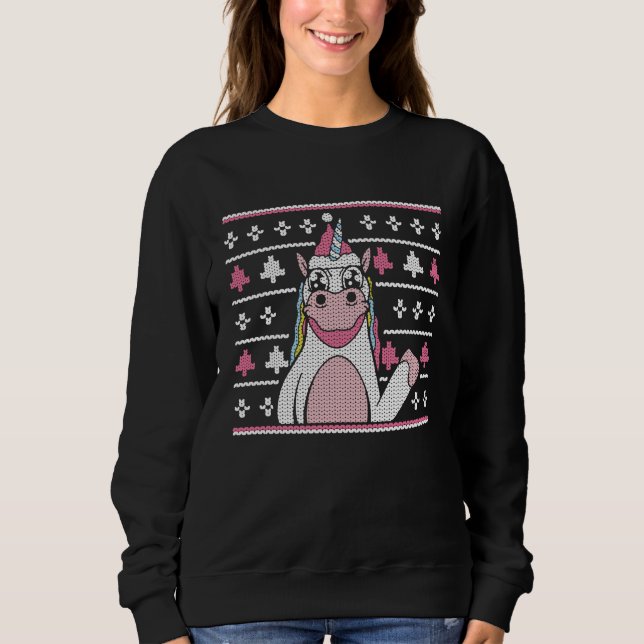 Christmas outfit  unicorn with Christmas hat Sweatshirt (Front)