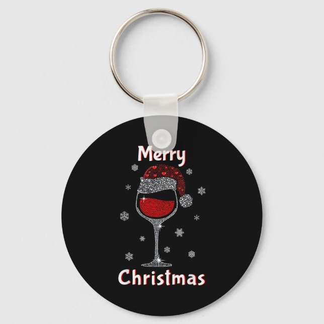 Christmas Outfit Women Wine Gl Funny Christmas  Key Ring (Front)