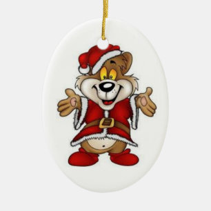 Christmas Oval Ornament/Santa Bear Ceramic Tree Decoration