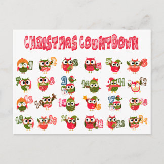 Christmas Owl Advent Countdown Holiday Postcard