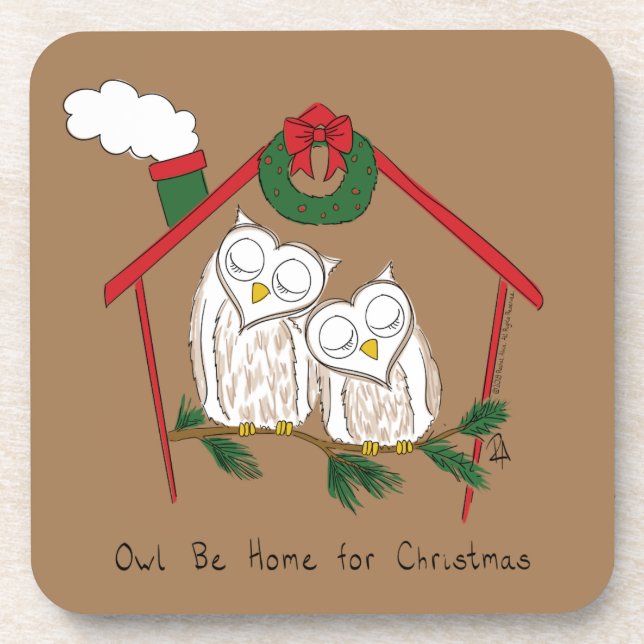 Christmas Owl Be Home Cute Coaster (Front)