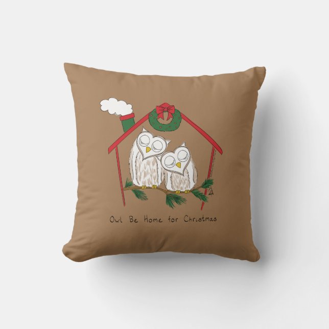 Christmas Owl Be Home Cute Cushion (Front)