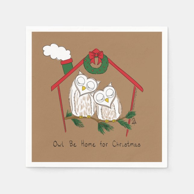 Christmas Owl Be Home Cute Napkin (Front)