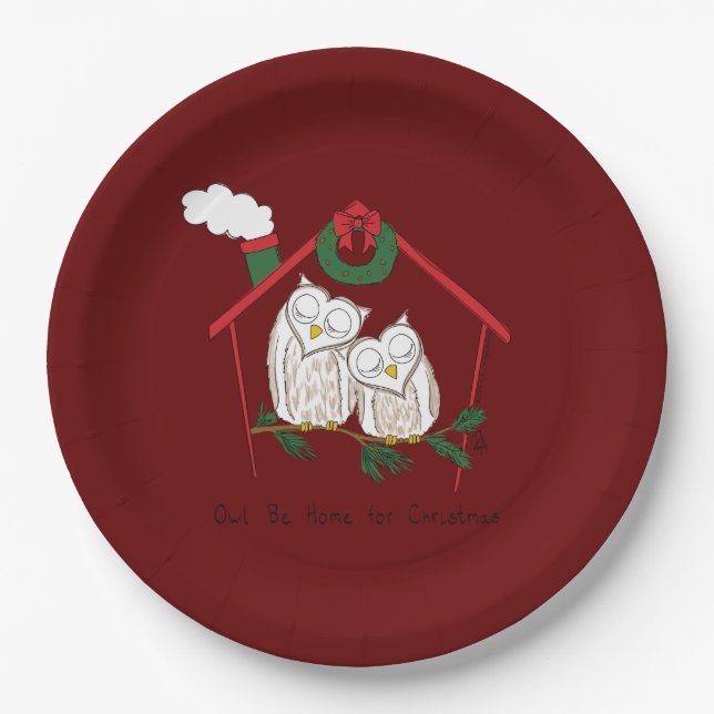 Christmas Owl Be Home Cute Paper Plate (Front)