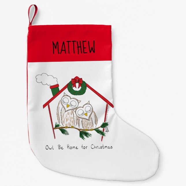 Christmas Owl Be Home Cute Small Christmas Stocking (Front)