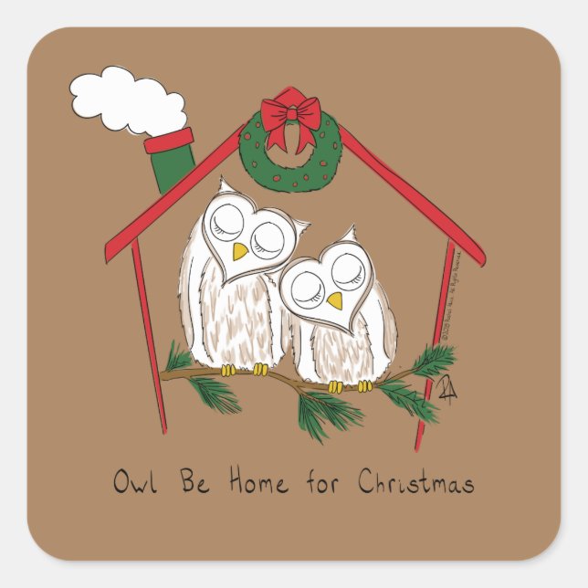 Christmas Owl Be Home Cute Square Sticker (Front)