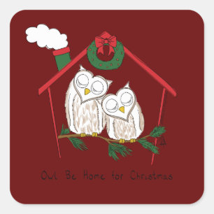 Christmas Owl Be Home Cute Square Sticker
