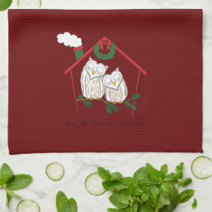 Christmas Owl Be Home Cute Tea Towel