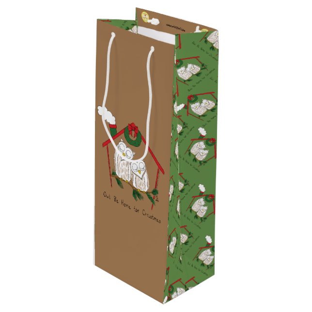 Christmas Owl Be Home Cute Wine Gift Bag (Front Angled)