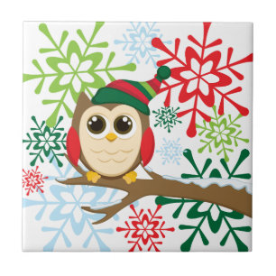 Christmas owl ceramic tile