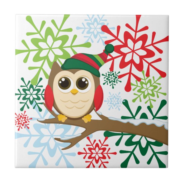 Christmas owl ceramic tile (Front)