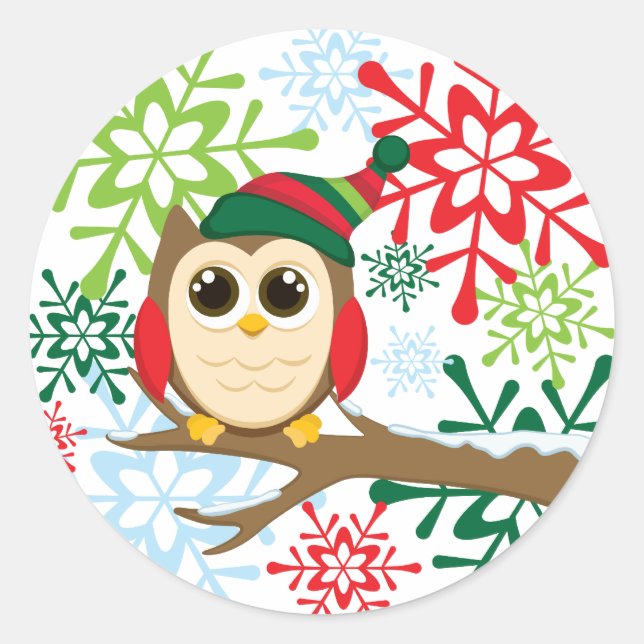 Christmas owl classic round sticker (Front)