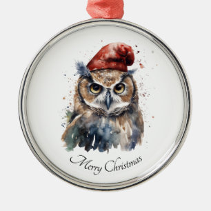 Christmas Owl, customisable Metal Ornament