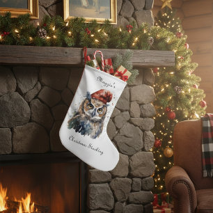 Christmas Owl, customisable Small Christmas Stocking