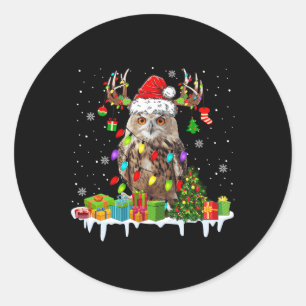 Christmas Owl Cute Christmas Lights Reindeer Santa Classic Round Sticker