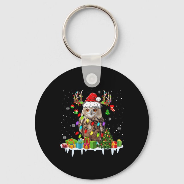 Christmas Owl Cute Christmas Lights Reindeer Santa Key Ring (Front)