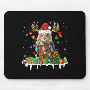 Christmas Owl Cute Christmas Lights Reindeer Santa Mouse Pad